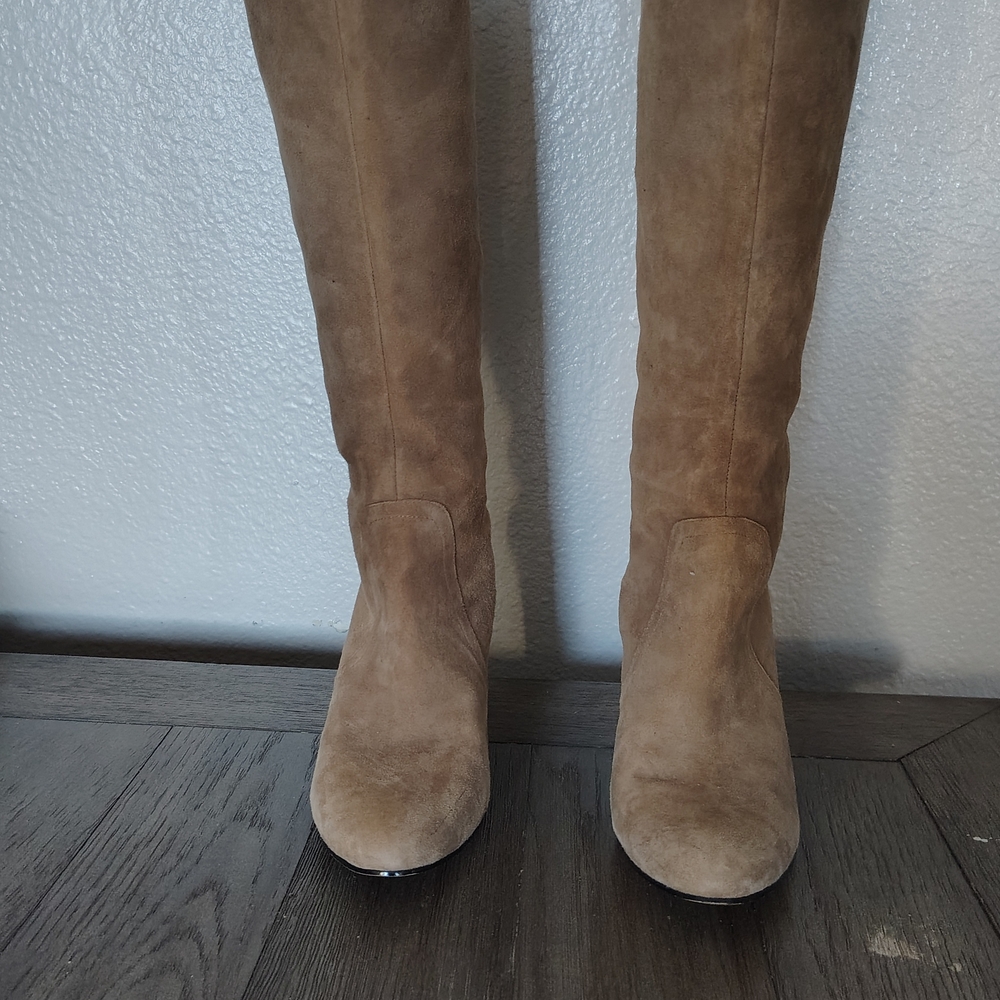 Tan Suede Knee-High Boots